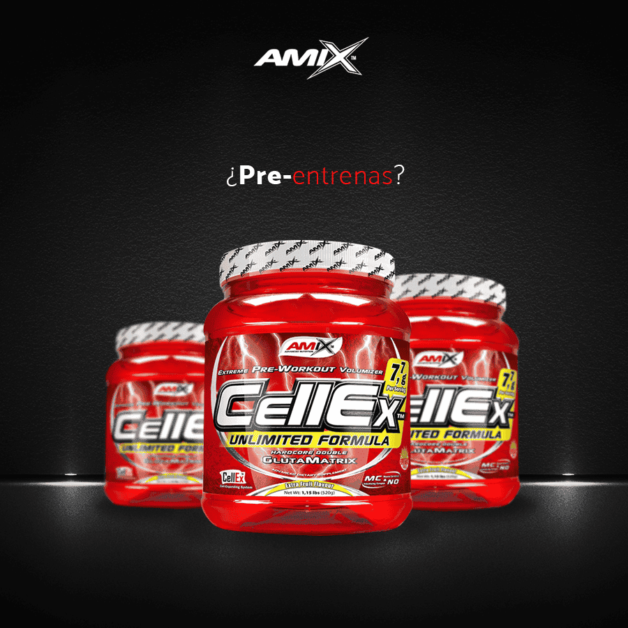 Amix CellEx Unlimited 520g, suplemento preentrenamiento con creatina, aminoácidos y potenciadores de óxido nítrico.