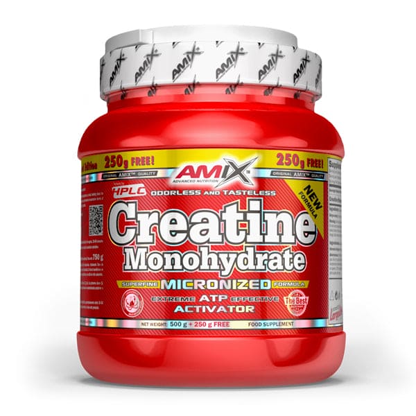 Amix Creatine Monohydrate 500g + 250g, suplemento de creatina pura para fuerza, potencia y resistencia muscular.